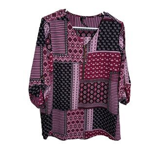 Cathy Blouse Women's Medium Purple 3/4 Sleeve Colorful Lightweight Top Shirt
